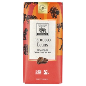 Endangered Species Chocolate, Зерна эспрессо + темный шоколад, 72% какао, 85 г (3 унции)