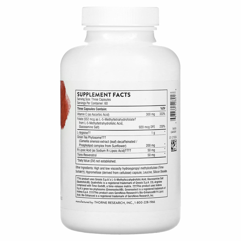 Thorne, Perfusia Plus, аргинин и кофакторы, 180 капсул