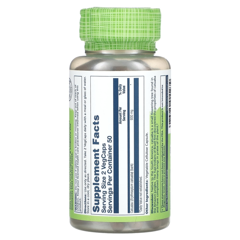 Solaray, True Herbs, катуаба, 100 растительных капсул (465 мг в капсуле)