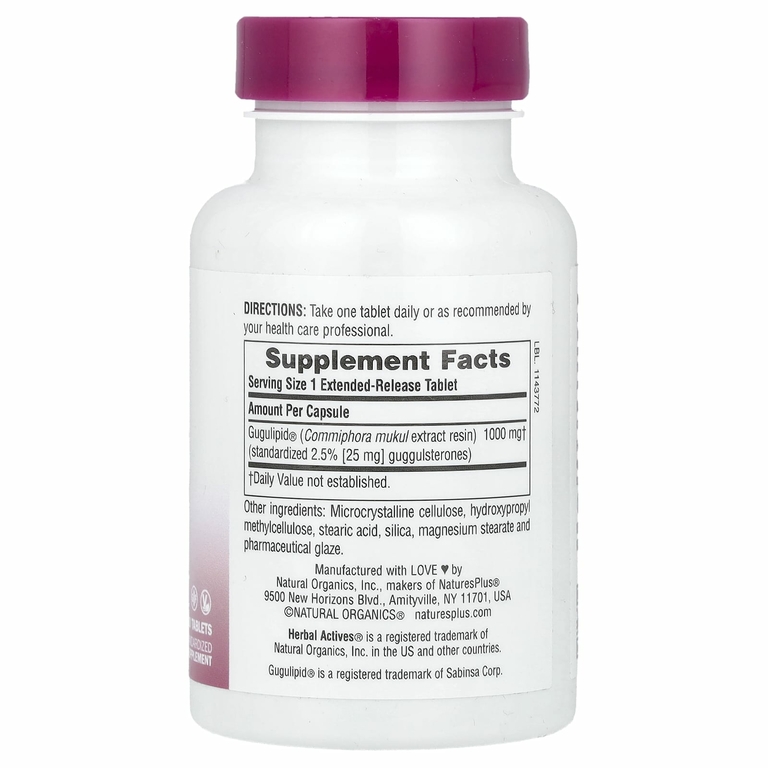 NaturesPlus, Herbal Actives, Gugulipid®, с замедленным высвобождением, 1000 мг, 30 таблеток