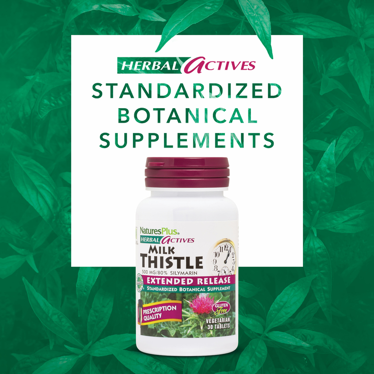 NaturesPlus, Herbal Actives, расторопша, с замедленным высвобождением, 500 мг, 30 таблеток