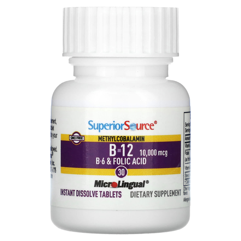 Superior Source, витамины B12, B6 и фолиевая кислота, метилкобаламин, 30 быстрорастворимых таблеток MicroLingual