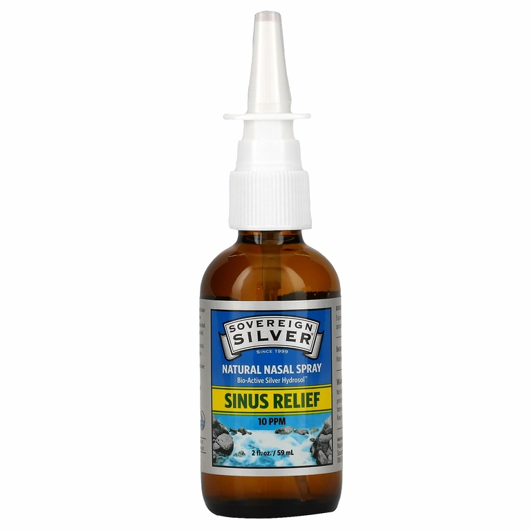 Sovereign Silver, Bio-Active Silver Hydrosol, натуральный назальный спрей, средство для облегчения заложенности носа, 10 част./млн, 59 мл (2 жидк. унции) (10 част./млн в 5 распылениях)