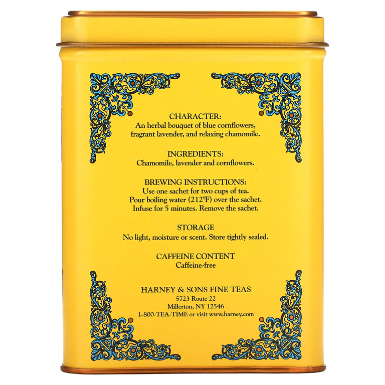 Harney & Sons, HT Tea Blend, желтый и голубой, ромашка и лаванда, без кофеина, 20 чайных саше, 40 г (1,4 унции)