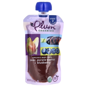 Plum Organics, Органическое детское питание, этап 2, груша, пурпурная морковь и черника, 4 унции (113 г)