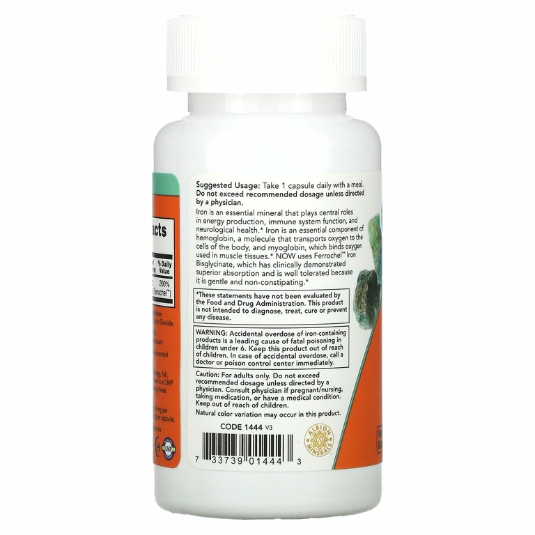 NOW Foods, железо, двойной концентрации, 36 мг, 90 вегетарианских капсул