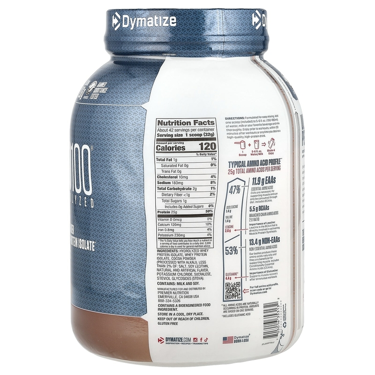Dymatize, ISO100, гидролизованный, 100% изолят сывороточного протеина, шоколад для гурманов, 1,4 кг (3 фунта)