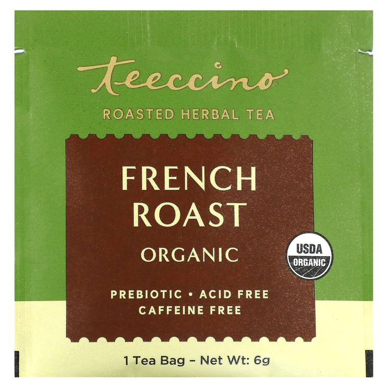 Teeccino, Органический обжаренный травяной чай, французская обжарка, без кофеина, 10 чайных пакетиков, 60 г (2,12 унции)