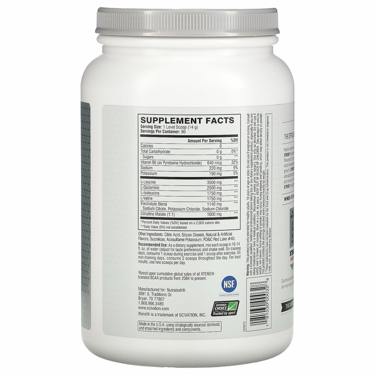 Xtend, The Original, 7 г аминокислот с разветвленной цепью (BCAA), со вкусом клубники и киви, 1,26 кг (2,78 фунта)