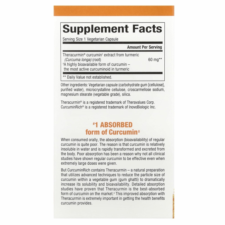 Natural Factors, CurcuminRich, Theracurmin двойной силы, 60 растительных капсул