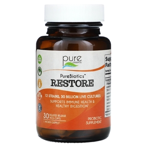Pure Essence, PureBiotics, Restore, 30 веганских капсул с отсроченным высвобождением (Товар снят с продажи) 