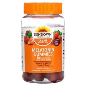 Sundown Naturals, жевательные таблетки с мелатонином, со вкусом клубники, 5 мг, 60 жевательных таблеток (2,5 мг в 1 жевательной таблетке)