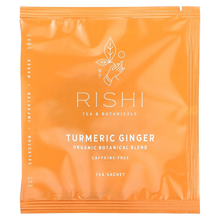Rishi Tea, органический чай с куркумой и имбирём, без кофеина, 15 пакетиков, 46,5 г (1,64 унции)