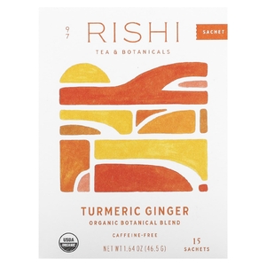 Rishi Tea, органический чай с куркумой и имбирём, без кофеина, 15 пакетиков, 46,5 г (1,64 унции)