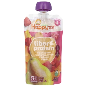 Happy Family Organics, Happy Tot, клетчатка и протеин, для детей от 2 лет, органические груши, малина, морковь и мускатная тыква, 113 г (4 унции)