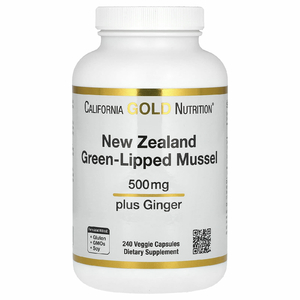 California Gold Nutrition, новозеландские зелёные мидии с экстрактом имбиря, 500 мг, 240 растительных капсул
