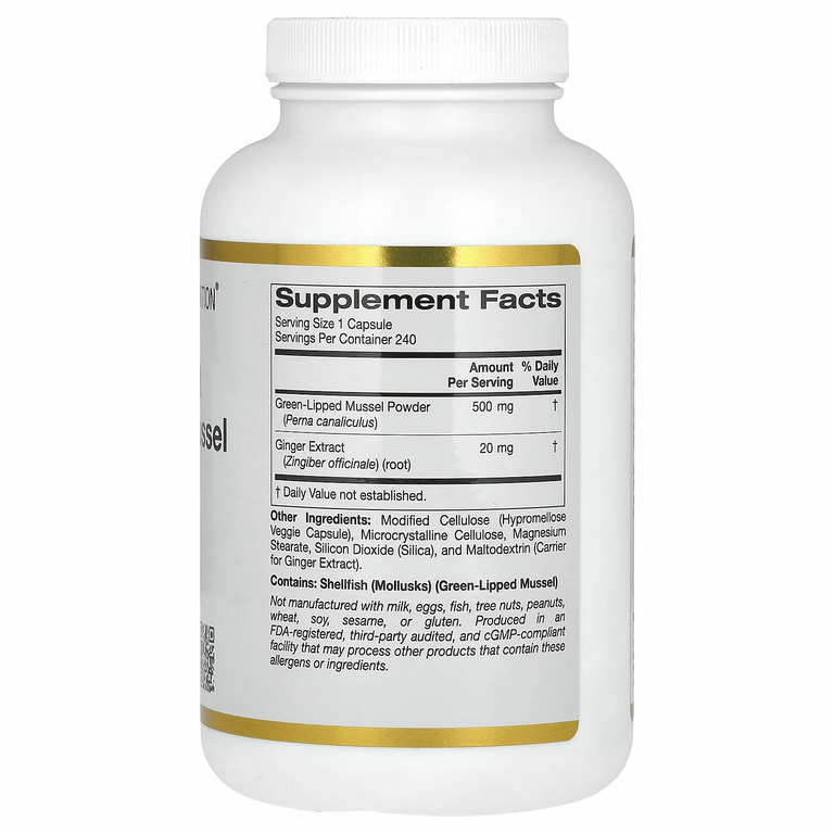 California Gold Nutrition, новозеландские зелёные мидии с экстрактом имбиря, 500 мг, 240 растительных капсул
