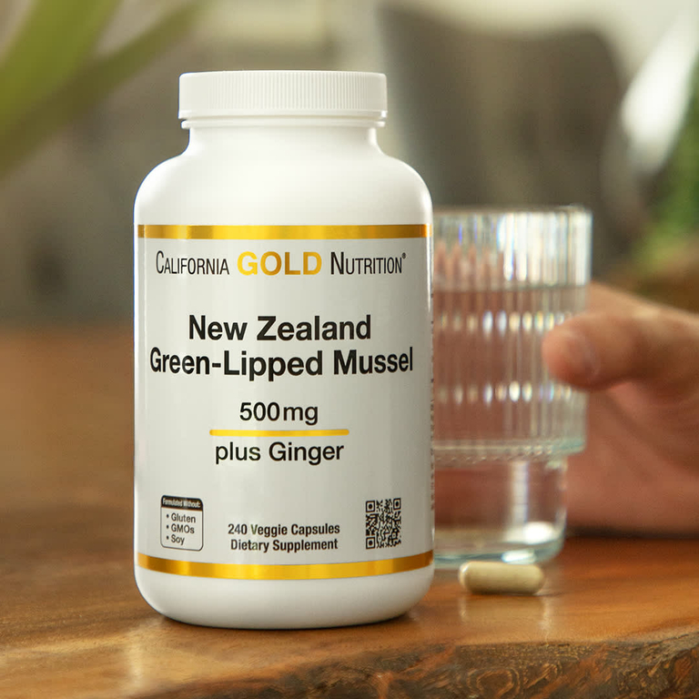 California Gold Nutrition, новозеландские зелёные мидии с экстрактом имбиря, 500 мг, 240 растительных капсул