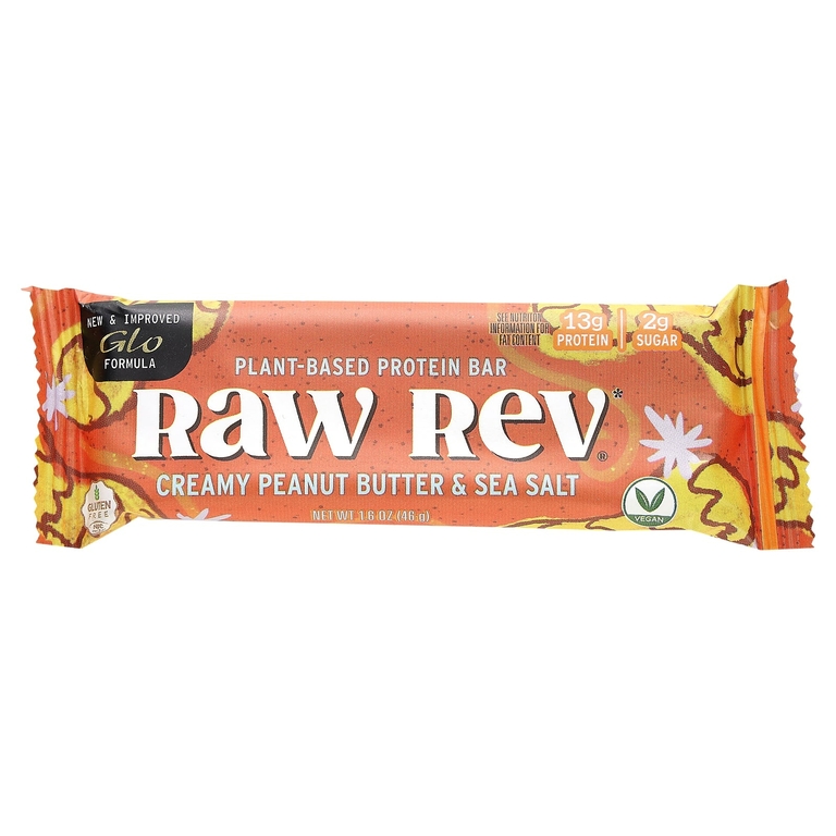Raw Rev, Glo, Кремообразная арахисовая паста и морская соль, 12 батончиков, каждый по 1.6 унц. (46 г)