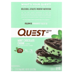 Quest Nutrition, протеиновый батончик, с кусочками мятного шоколада, 12 батончиков по 60 г (2,12 унции)