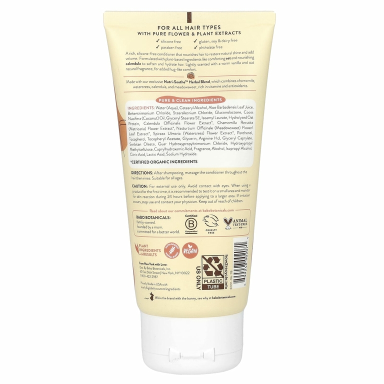 Babo Botanicals, увлажняющий кондиционер, для всех типов волос, овес и календула, 180 мл (6 жидк. унций)