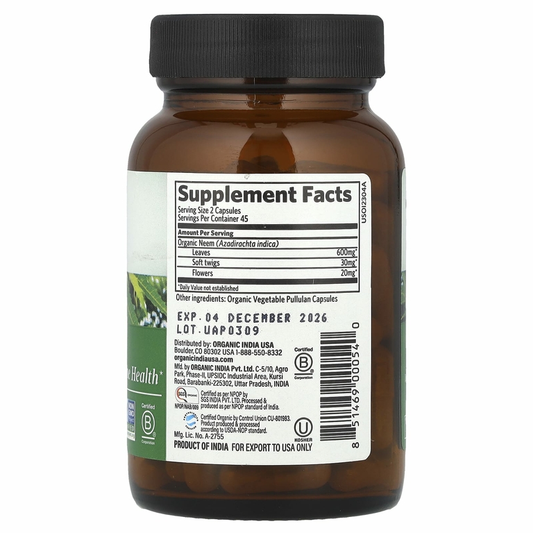Organic India, ним, 90 вегетарианских капсул