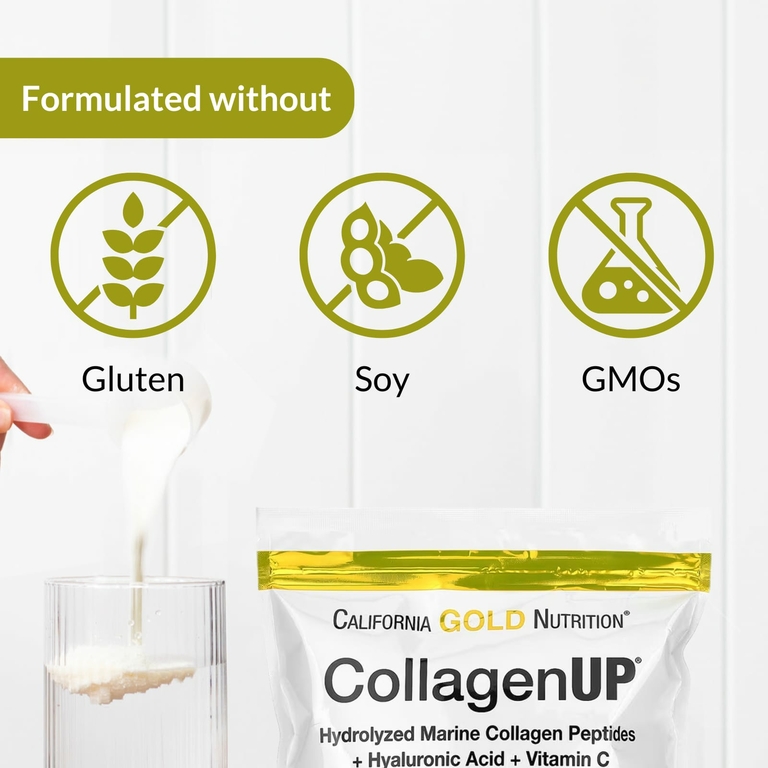 California Gold Nutrition, CollagenUP®, гидролизованные пептиды морского коллагена с гиалуроновой кислотой и витамином C, с нейтральным вкусом, 464 г (1,02 фунта)