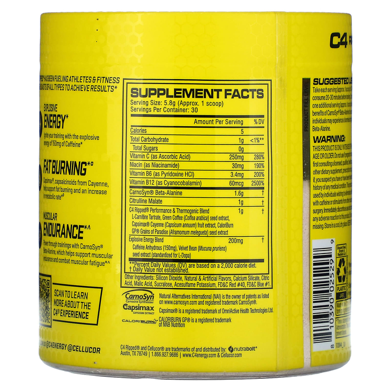 Cellucor, C4 Ripped, перед тренировкой, малиновый лимонад, 180 г (6,3 унции)