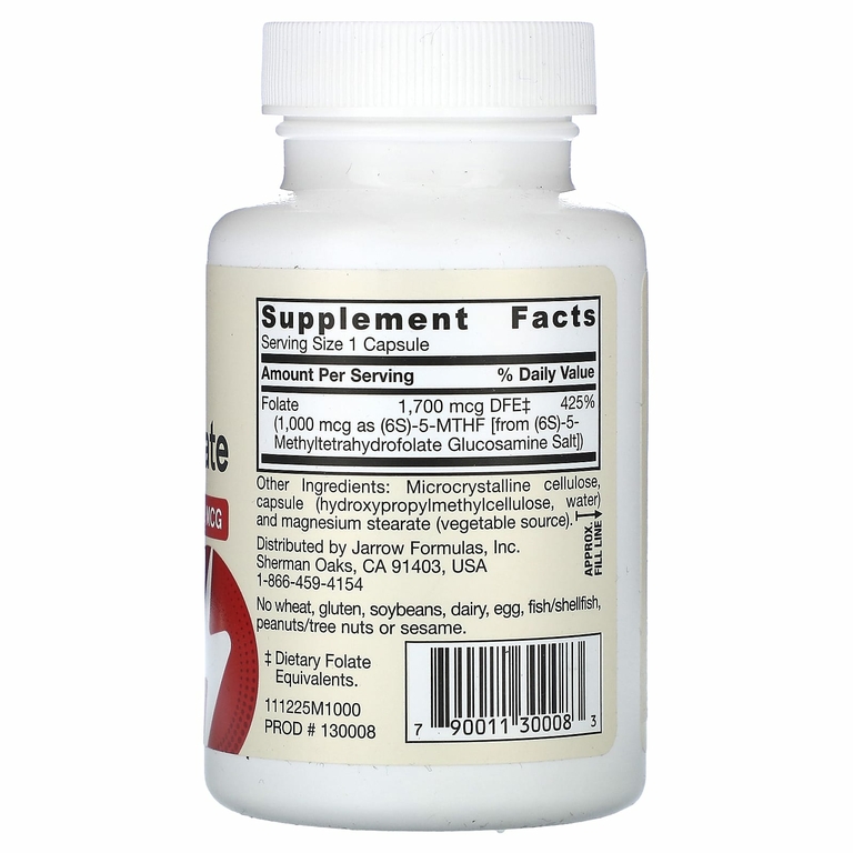 Jarrow Formulas, метилфолат, 1000 мкг, 100 вегетарианских капсул