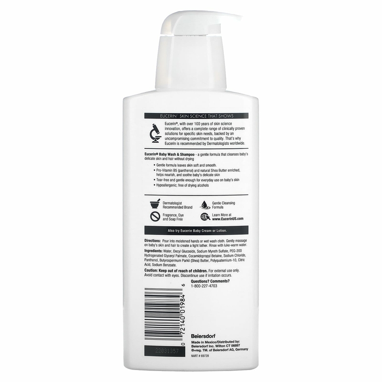 Eucerin, Baby, гель для душа и шампунь, без аромат, 400 мл (13,5 жидких унций)