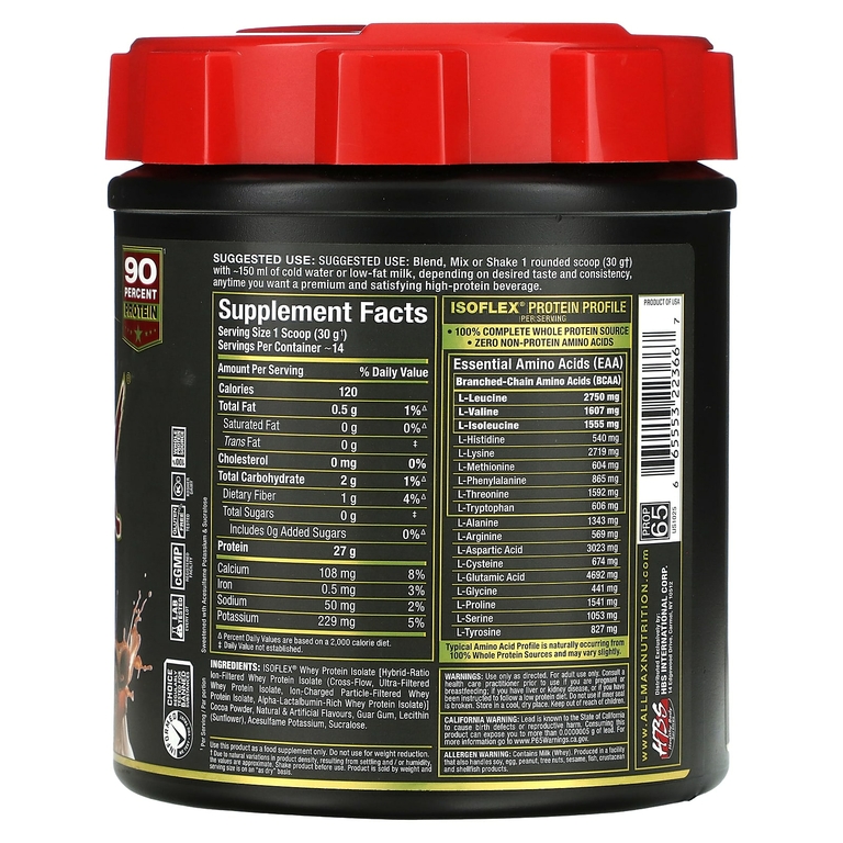 ALLMAX, Isoflex, на 100% чистый изолят сывороточного протеина, со вкусом шоколада, 425 г (0,9 фунта)