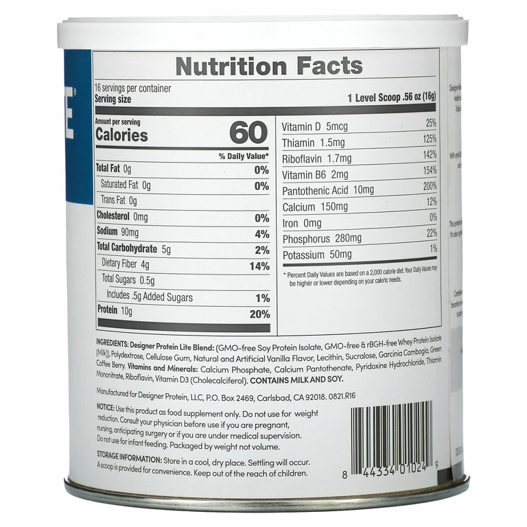 Designer Wellness, Lite Protein, низкокалорийный натуральный протеин, ванильный кекс, 9,03 унц. (256 г)