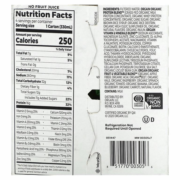 Orgain, Organic Nutrition, питательный коктейль, ледяной кофейный мокко, 4 пакетика, по 330 мл (11 жидк. унц.)