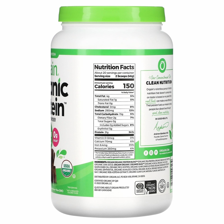 Orgain, Organic Protein ™, порошок на растительной основе, сливочная шоколадная помадка, 920 г (2,03 фунта)