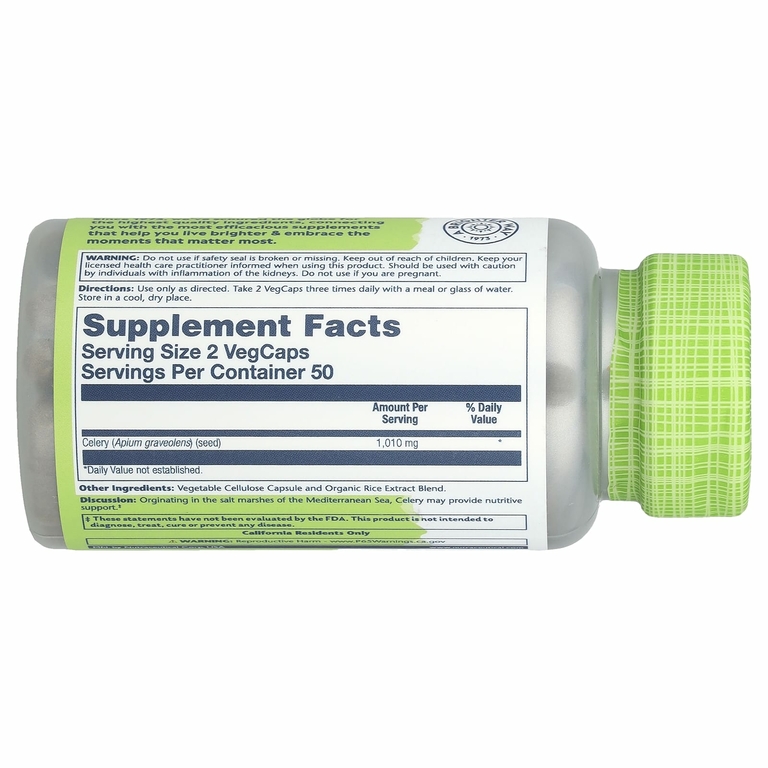 Solaray, True Herbs, семена сельдерея, 100 вегетарианских капсул (505 мг на капсулу)