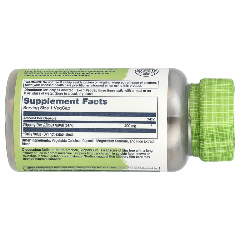 Solaray, True Herbs, красный вяз, 400 мг, 100 растительных капсул