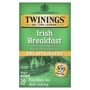 Twinings, Чистый черный чай, ирландский завтрак, без кофеина, 20 чайных пакетиков, 40 г (1,41 унции)