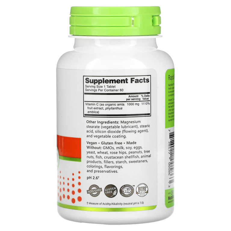 NutriBiotic, Immunity, витамин C амла, 1000 мг, 60 веганских таблеток