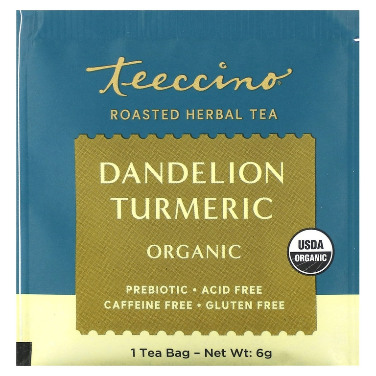 Teeccino, Органический жареный травяной чай, одуванчик и куркума, без кофеина, 10 чайных пакетиков, 60 г (2,12 унции) (Товар снят с продажи) 