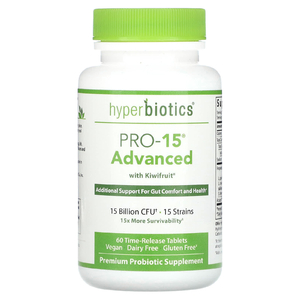Hyperbiotics, PRO-15, сила в сочетании с плодами киви, 60 запатентованных таблеток с эффектом медленного высвобождения