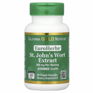 California Gold Nutrition, EuroHerbs™, экстракт зверобоя, качество Euromed, 300 мг, 60 растительных капсул