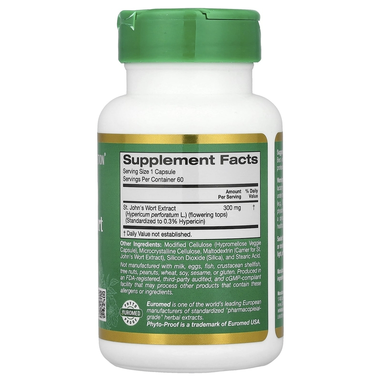 California Gold Nutrition, EuroHerbs™, экстракт зверобоя, качество Euromed, 300 мг, 60 растительных капсул