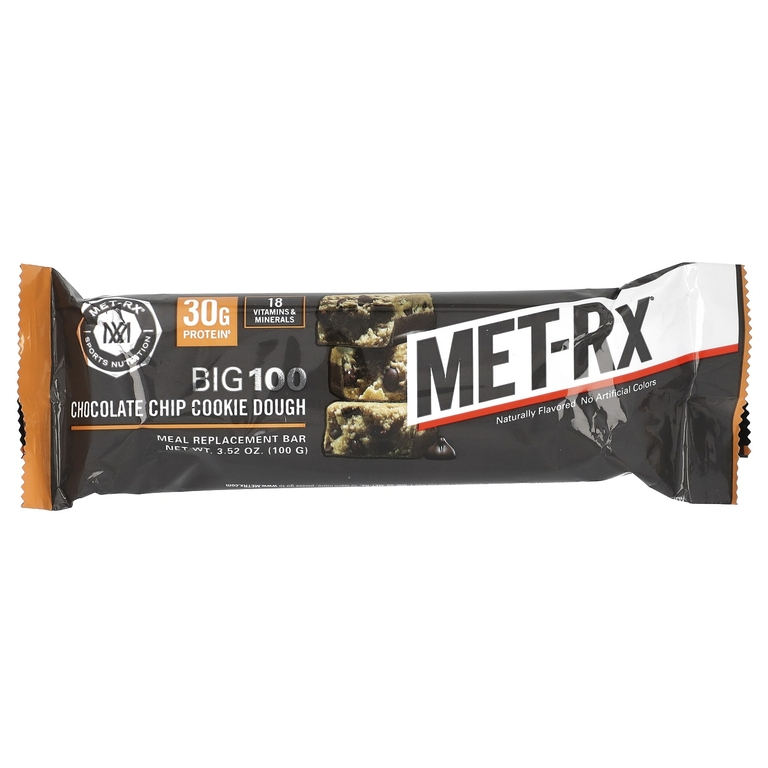 MET-Rx, Big 100, батончик, заменяющий прием пищи, со вкусом печенья с шоколадной крошкой, 9 батончиков по 100 г (3,52 унции)