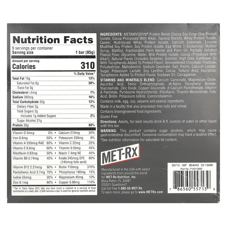 MET-Rx, Protein Plus Bar, батончик с арахисовой пастой, 9 шт. по 85 г (3 унции)