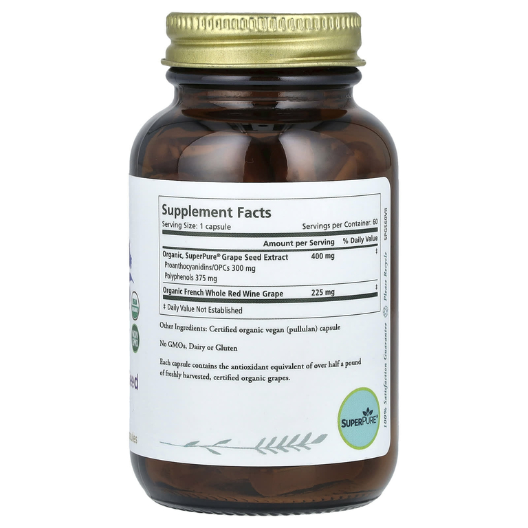 Pure Synergy, сверхчистые косточки винограда, органический экстракт, 60 капсул
