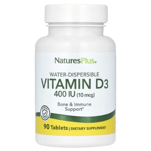 NaturesPlus, Водорастворимый витамин D3, 10 мкг (400 МЕ), 90 таблеток