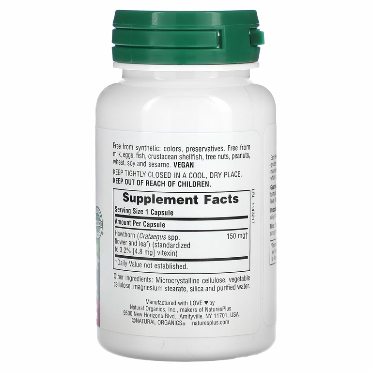 NaturesPlus, Herbal Actives, боярышник, 150 мг, 60 веганских капсул