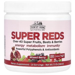 Country Farms, Super Reds, смесь фруктов, корнеплодов и ягод, со вкусом ягодного ассорти, 200 г (7,1 унции)