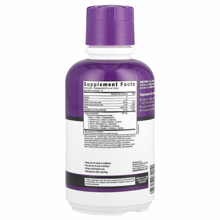 Rejuvicare, Collagen Beauty Formula, жидкий коллагеновый комплекс для здоровья волос, кожи и ногтей со вкусом винограда, 480 мл (16 жидк. унций)