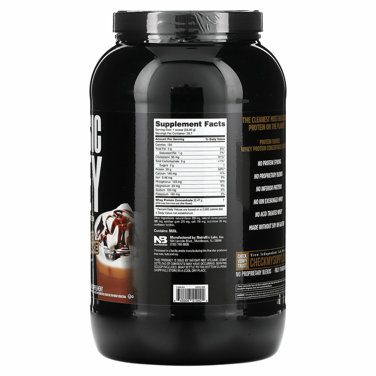 NutraBio, Classic Whey Protein, шоколадный молочный коктейль, 907 г (2 фунта)